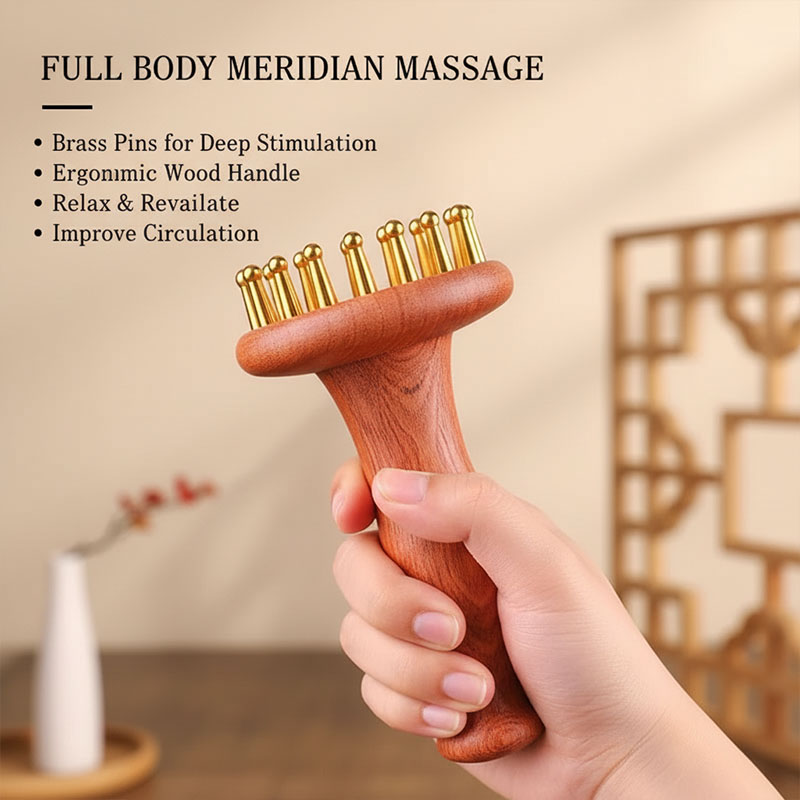 Brass Gua Sha wooden massage t - огляд і ціна Spa Wellness Massage